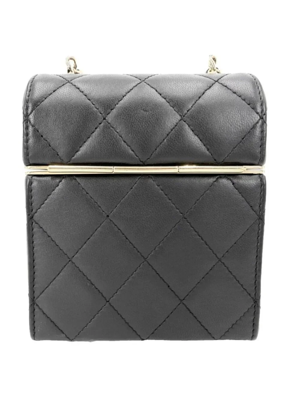 Chanel Shoulder Bag Quilted CC Logo Lambskin Black Gold Vintage